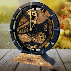 The Gears Clock Desk Clock 10 inches with Real Moving Gears Convertible into Wall Clock (Vintage Brown)