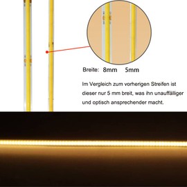 Yamlten DC 12 V 5 mm COB LED Strip 1 m, 6000 K Cool White, 320 LEDs/M, LED Strip Light for TV Backlight, Computer, Cabinet, Bedroom (Wire Only