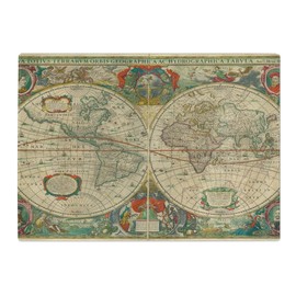 Kitchen Chopping Board Glass - Henricus Hondius II - Vintage World Map 3 - Textured Worktop Saver Cutting Board - Heat Resistant, Shatterproof and Hygenic - 28.5 x 20 cm