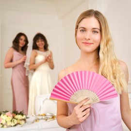 ZOOI Wedding Fan - Pack of 12 Hand Fans Wedding Decoration Fan White Folding Fan Guest Gift Fecher Summer Wedding Decoration Hand Fan Asian Decoration for Birthday Party Wedding (Multi-Colour)