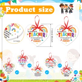 HOWAF 6pcs Teacher Appreciation Thank You Gifts for Women Teachers, Acrylic Thank You Teacher Hanging Plaque Keepsake Teacher Appreciation Week Heart Shaped Gifts for Teacher Office Tree Decorations