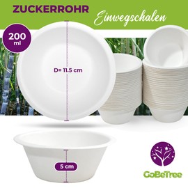 GoBeTree 50 Sugar Cane Paper Bowls 200 ml Disposable Bowls Soup Bowls Paper Bowls Biodegradable Soup Bowl Party Tableware Wedding Picnic