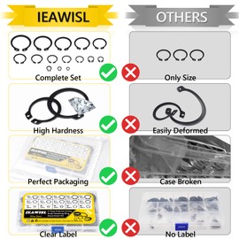 Snap Ring Shop Assortment, Alloy Steel Retaining Ring 325 Piece 15 Sizes C-Clips External Retaining Ring Assortment Kit, Circlip Retainer Rings Set for Axles, Shafts and Other Moving Parts