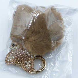 Unpafcxddyig Artificial Rabbit Fur Soft Pom Pom Keychain with Fox Head Pearls Rhinestone for Women Phone Handbag Pendant (brown, 8cm/3.15in)