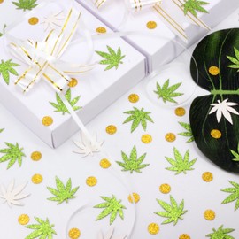 Blopee Leaf Confetti for 420 Party Decorations, 300PCS Glitter Weed Confetti for 4/20 Weed Party Decorations, Weed Grass Green Confetti and Dots Gold Confetti Table Scatter for Weed Decor