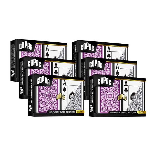 Copag 1546 Design 100% Plastic Playing Cards, Poker Purple/Grey Jumbo Index (6 Sets)