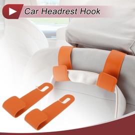 HEROFFIX 2 Pcs for Purses and Bags Handbag Grocery Bag Car Seat Headrest Hook Sturdy Car Seat Back Organizer Hooks Orange Faux Leather 6.3"x1.73"