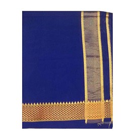 Stylesindia Cotton Single Layer Colored Dhoti 1.8 Meters Length Lungi Sarong with Resham Designer Border Dhotis (Blue)