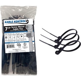 Kable Kontrol Zip Ties with Screw Hole, 7 Inch 100 Pcs Black, 50 Lbs. Tensile Strength, Self-Locking, Multipurpose Mounting head Cable Ties for Indoor & Outdoor Use