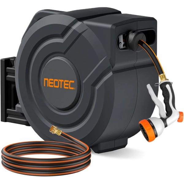 NEOTEC Tools Ground Mounted Retractable Hose Reel with 100FT Garden