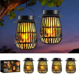 2026 Gen2 Flame Solar Lantern Outdoor Lights, 4Pack Hanging Lantern Decorative with Flickering Flame, Solar Powered Lanterns for Outdoor Decorations