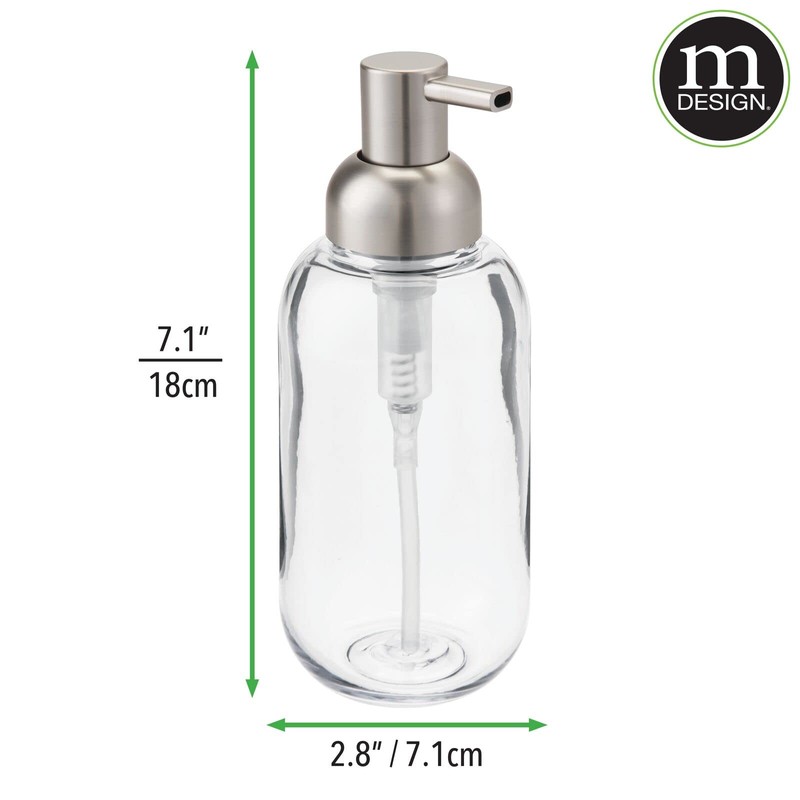 mDesign Round Plastic Refillable Liquid Soap Dispenser Pump Bottle for