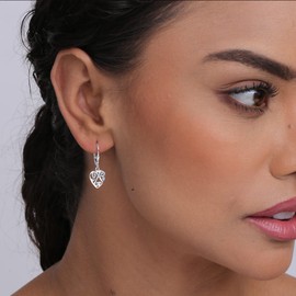 LeCalla 925 Sterling Silver Dangle Earrings Jewelry Light-Weight Filigree Leverback Heart Drop Earrings for Women - 30mm