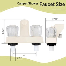 Dual-Handle Camper Faucet, 4" RV Bathtub Faucet with Shower Diverter, Outdoor Shower for RV, Camper Van, Inside and Outside Bathroom (Milky White)