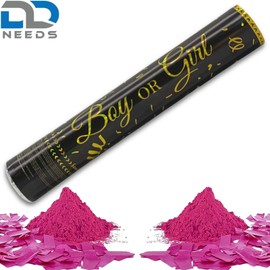 D2D Gender Reveal Confetti Smoke Surprise - 1 Cannon in Pink - Size 30 cm - Boy or Girl - Baby Shower Party - Party Popper