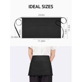 Syntus 3 Pack Server Aprons with 3 Pockets, Waterdrop Resistant Waitress Waiter Waist Apron, 11.5-inch Black