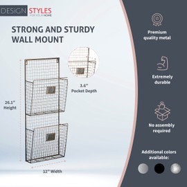 Designstyles Two Tier Wall File Holder – Durable Antique Copper Metal Rack with Spacious Slots for Easy Organization, Mounts on Wall and Door for Office, Home, and Work