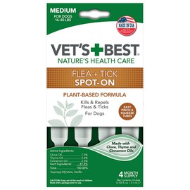 Vet's Best Flea and Tick Spot-on Drops | Topical Flea Treatment Drops for Dogs |Plant-Based Formula | 4 Month Supply for Medium Dogs