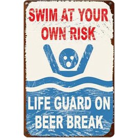 Schwimmbad Safety Sign, Pool Decorative Sign with Saying Schwimmen Auf Eigene Gefahr, Nostalgic Vintage Tin Sign, Outdoor Metal Hanging Warning Sign, Metal Tin Sign with Symbol Language (A)