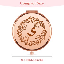 Monogram Compact Makeup Mirror Gifts for Women Girl Wife Friend Monogrammed Initial Letters Pocket Folding Travel Mirror 2025 Birthday Christmas for Her Letter S