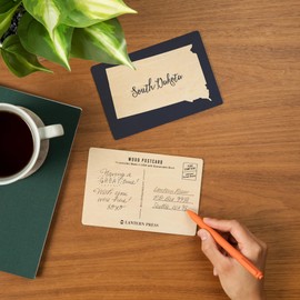 South Dakota, Home State, White on Navy (4x6 Birch Wood Postcards, 2-Pack Stationary, Rustic Home Wall Decor)