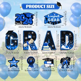 2024 Graduation Yard Sign Decorations Blue Black Congrats Grad Class of 2024 Lawn Signs with Stakes for High School College 2024 Congrats Graduation Outdoor Party Decoration Supplies