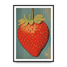 Lithobee - Abstracted Strawberry in Woodblock Print Home Wall Art Prints - A2 Black Brushed Frame