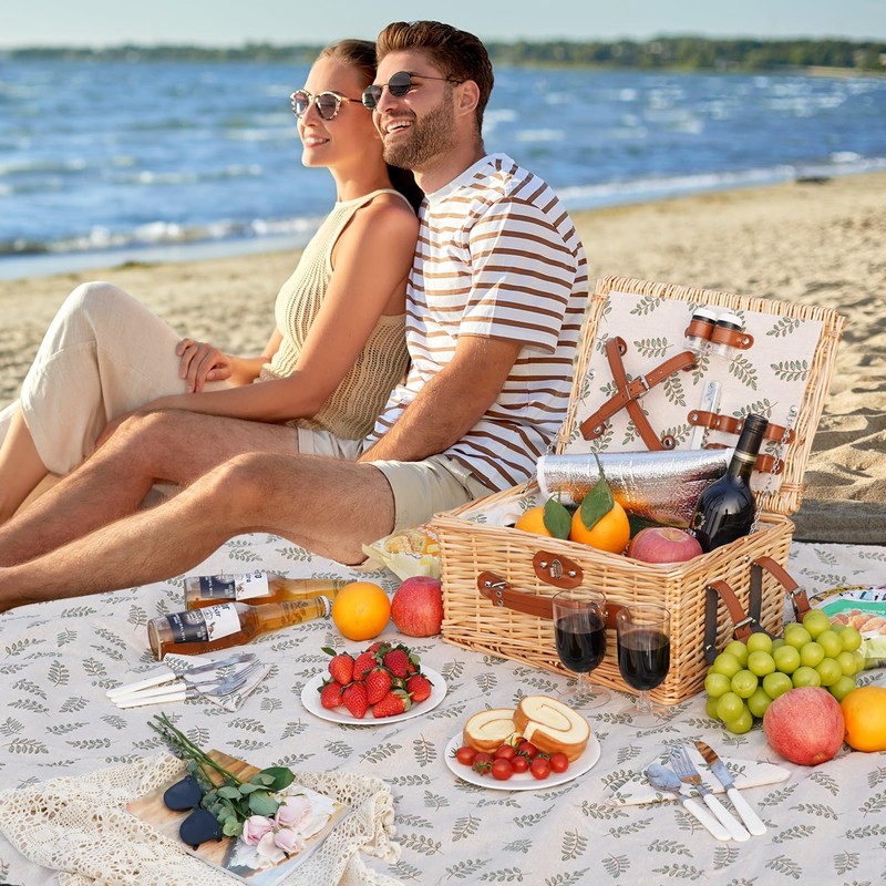 HappyPicnic Picnic Basket Set for 2 - Wicker Picnic Basket