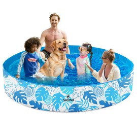 SLOOSH Foldable Dog Kiddie Pool - Portable Hard Plastic Kids Baby Doggie Swimming Pool, Anti-Slip Thick PVC Collapsible Pets Cats Whelping Box Puppy Bathtub (71" x 12")