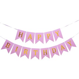Happy Birthday Banner, Gold Letters, Party Decoration Bunting (purple)