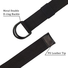 macoking 2 Pack Cloth Canvas Belts for Men with Double D Ring Buckle, Black&Stripe, 51in long for waist 40"-43"