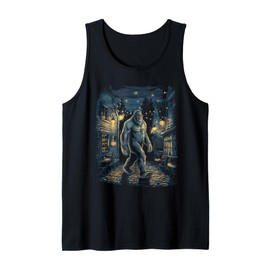 Bigfoot Tshirt Starry Night Sasquatch Van Gogh Sky Painting Tank Top