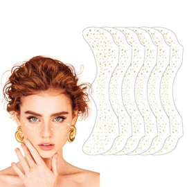 Ruayia Freckles Face Tattoo Glitter 6 Pieces, Freckle Tattoo Metallic Gold Waterproof Makeup Sticker Face, Henna Tattoo for Girls Teenagers Body Art - Style 8