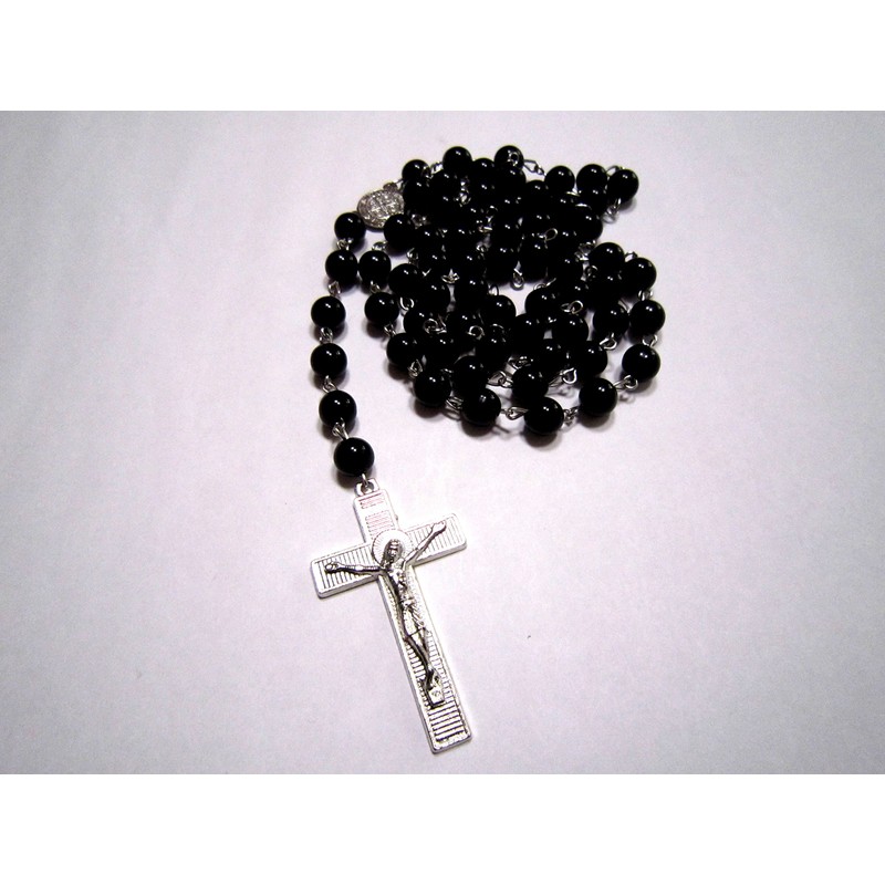 KAMOMIRU Rosary Cross Cross Necklace Pendant Accessories Christmas Gift (Black)