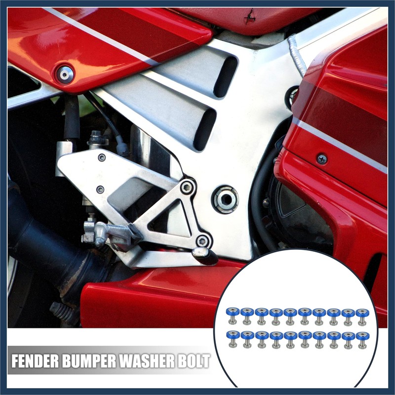 INFINAUTO 20pcs Motorcycle Blue Fender Bumper Washer Bolt Nuts Kit