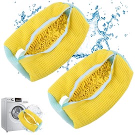 Shoe Washing Machine Bag,Laundry Bag for Shoes,Shoe Cleaning Bag with Zipper Hook Shoe Laundry Bag Reusable Lightweight Portable,Fluffy Fibers 360° Wrap-Around Cleaning(2PCS)