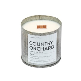 Anchored Northwest - Country Orchard Scented Rustic Vintage Candle, 10oz Corrugated Metal Tin, American Cedar Wood Wick, Hand Poured, Essential Oil Blend 100% Soy Wax, 60 Hour Burn