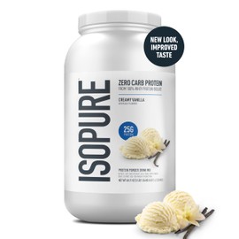 Isopure Zero Carb 100% Pure Whey Isolate Protein Powder, Lactose Free, Gluten Free, with Vitamins, Creamy Vanilla, 25g Protein Per Serving, 3 Lbs, 44 Servings (Packaging May Vary)