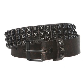 Snap On 1 3/4" Three Row Punk Rock Star Distressed Black Studded Leather Belt, 34"