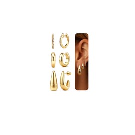 MILACOLATO Gold Chunky Hoop Earrings Set for Women, 14K Gold Plated Twisted Huggie Hoop Earring Hypoallergenic, Thick Open Hoops Set Lightweight Gold-CZ
