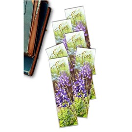 CUSTOM Set of 6 Bookmarks - Big Bend Bluebonnets - Wildflower Desert Blooms - 3 Layers with Photo Paper and Heavy Cardstock - 7.25 inches long by 2 inches wide - Handmade in Texas USA
