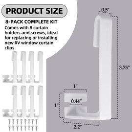 TonGass 8-Pack RV Curtain Holders with Screws (White) – Camper Window Curtain Clips Heavy-Duty Plastic Retainers Compatible with RV, Boat & Motorhome Curtains
