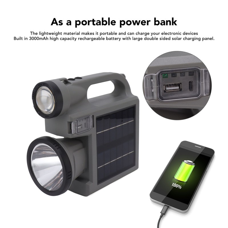 Solar Flashlight Handheld LED Spot Light Flashlight with Dual Side