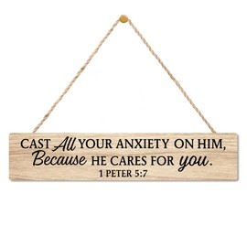 AGMDESIGN Cast All Your Anxiety On Him Because He Cares For You Wood Sign, Scripture Wall Art Decor for Wall, Christian Wooden Hanging Plaque for Prayer Room Home Church Farmhouse Office Bedrrom Shelf