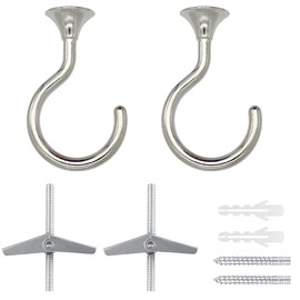Evsteluo Large Swag Ceiling Hooks Heavy Duty Swag Hook with Hardware for Hanging Plants Ceiling Installation Cavity Wall Fixing (2 Sets, Silver)