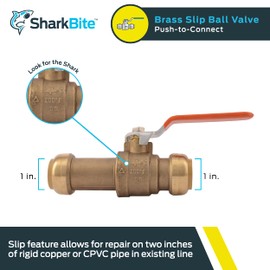 SharkBite 1 Inch Slip Ball Valve, Push to Connect Brass Plumbing Fitting, PEX Pipe, Copper, CPVC, PE-RT, HDPE, 24737LF