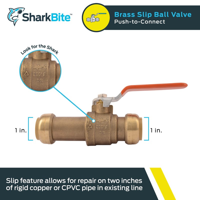 SharkBite 1 Inch Slip Ball Valve, Push to Connect Brass