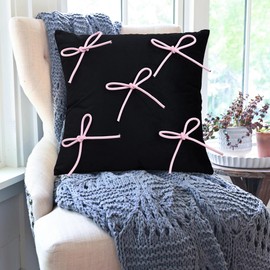Black Bow Pillow Cover - Bow Pillow, Coquette Room Decor,Bow Room Decor, Preppy Decor Pillow Covers, Girly Decorative Pillow Covers, Preppy Room Decor, Bow Cushion Covers for Living Room (No pillow)