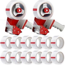 Dunzoom 2 Pack Packing Tape Dispenser Gun with 12 Roll Packing Tape 2 Inch Gun 2.7 Mil Heavy Duty Packaging for Shipping, Moving, Carton and Box Sealing(Red)