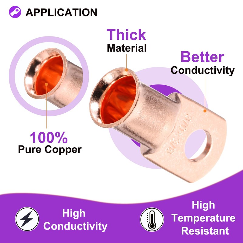 DMiotech 8 Pcs 3/0 AWG - 3/8" Copper Cable Lugs,